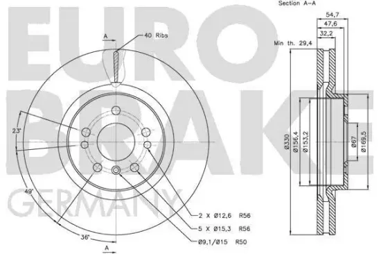 Bremsscheibe Vorderachse EUROBRAKE 5815203392 Bild Bremsscheibe Vorderachse EUROBRAKE 5815203392