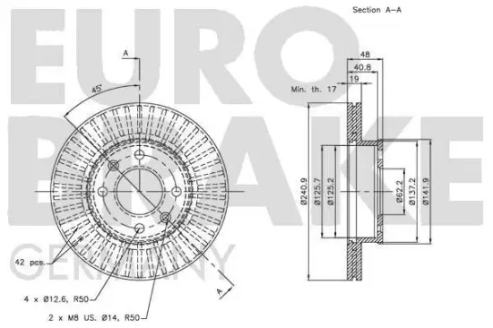 Bremsscheibe Vorderachse EUROBRAKE 5815203419 Bild Bremsscheibe Vorderachse EUROBRAKE 5815203419
