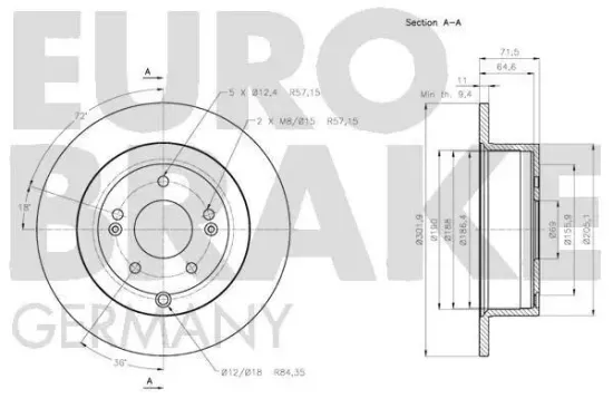 Bremsscheibe Hinterachse EUROBRAKE 5815203432 Bild Bremsscheibe Hinterachse EUROBRAKE 5815203432