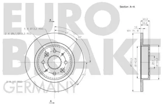 Bremsscheibe Hinterachse EUROBRAKE 5815203508 Bild Bremsscheibe Hinterachse EUROBRAKE 5815203508