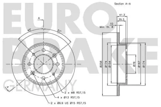 Bremsscheibe Hinterachse EUROBRAKE 5815203513 Bild Bremsscheibe Hinterachse EUROBRAKE 5815203513