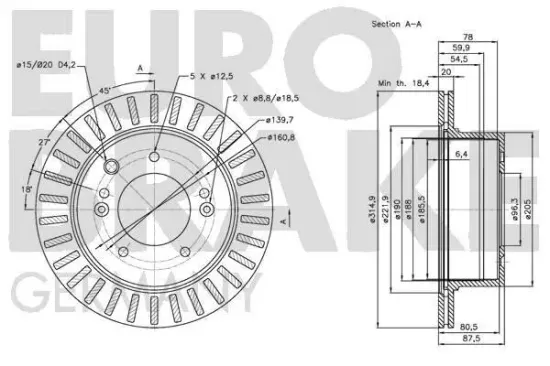 Bremsscheibe Hinterachse EUROBRAKE 5815203520 Bild Bremsscheibe Hinterachse EUROBRAKE 5815203520