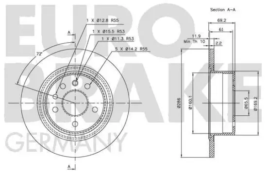 Bremsscheibe Hinterachse EUROBRAKE 5815203621 Bild Bremsscheibe Hinterachse EUROBRAKE 5815203621
