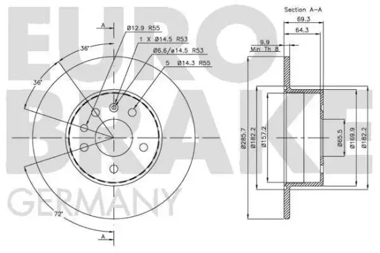 Bremsscheibe Hinterachse EUROBRAKE 5815203624 Bild Bremsscheibe Hinterachse EUROBRAKE 5815203624