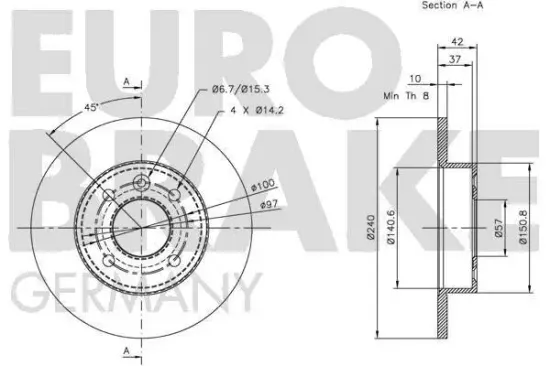 Bremsscheibe Hinterachse EUROBRAKE 5815203633 Bild Bremsscheibe Hinterachse EUROBRAKE 5815203633