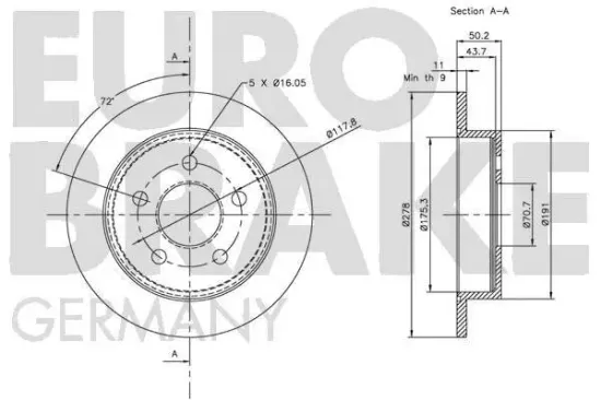 Bremsscheibe Hinterachse EUROBRAKE 5815203636 Bild Bremsscheibe Hinterachse EUROBRAKE 5815203636