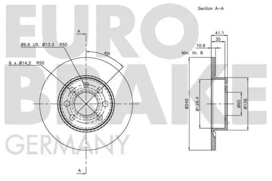 Bremsscheibe Vorderachse EUROBRAKE 5815203641 Bild Bremsscheibe Vorderachse EUROBRAKE 5815203641