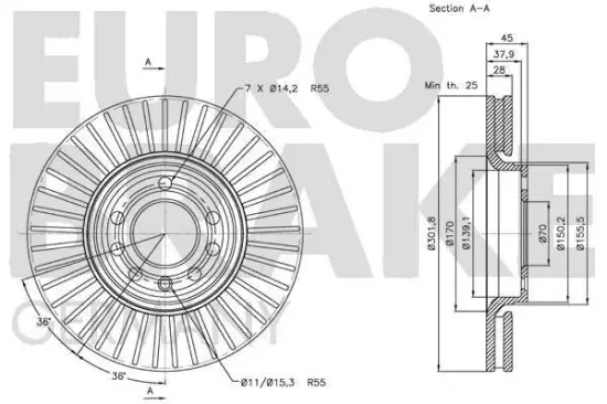 Bremsscheibe Vorderachse EUROBRAKE 5815203648 Bild Bremsscheibe Vorderachse EUROBRAKE 5815203648