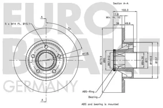 Bremsscheibe Hinterachse EUROBRAKE 5815203658 Bild Bremsscheibe Hinterachse EUROBRAKE 5815203658
