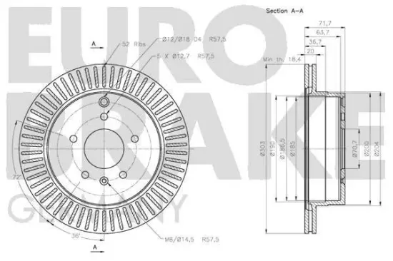Bremsscheibe EUROBRAKE 5815203665 Bild Bremsscheibe EUROBRAKE 5815203665