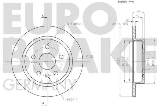Bremsscheibe Hinterachse EUROBRAKE 5815203668 Bild Bremsscheibe Hinterachse EUROBRAKE 5815203668