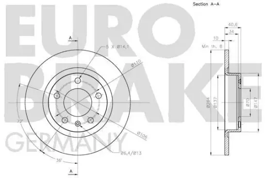Bremsscheibe Hinterachse EUROBRAKE 5815203672 Bild Bremsscheibe Hinterachse EUROBRAKE 5815203672