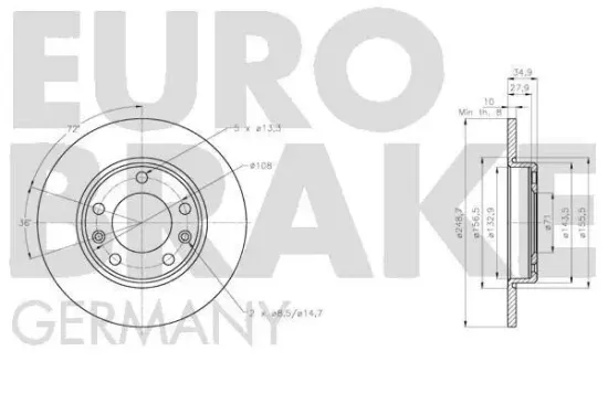 Bremsscheibe Hinterachse EUROBRAKE 5815203748 Bild Bremsscheibe Hinterachse EUROBRAKE 5815203748