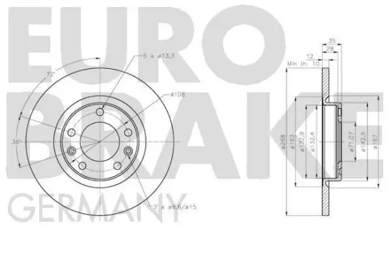 Bremsscheibe Hinterachse EUROBRAKE 5815203749 Bild Bremsscheibe Hinterachse EUROBRAKE 5815203749