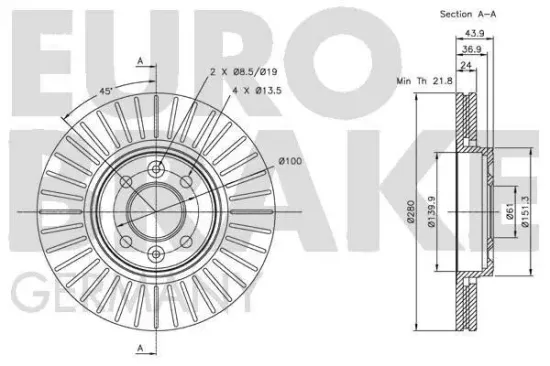 Bremsscheibe Vorderachse EUROBRAKE 5815203919 Bild Bremsscheibe Vorderachse EUROBRAKE 5815203919