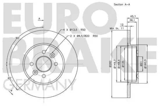 Bremsscheibe Hinterachse EUROBRAKE 5815203941 Bild Bremsscheibe Hinterachse EUROBRAKE 5815203941
