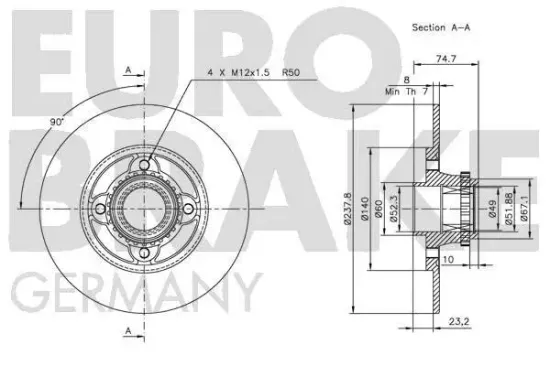 Bremsscheibe Hinterachse EUROBRAKE 5815203944 Bild Bremsscheibe Hinterachse EUROBRAKE 5815203944