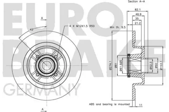 Bremsscheibe Hinterachse EUROBRAKE 5815203946 Bild Bremsscheibe Hinterachse EUROBRAKE 5815203946