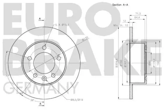 Bremsscheibe Hinterachse EUROBRAKE 5815203977 Bild Bremsscheibe Hinterachse EUROBRAKE 5815203977