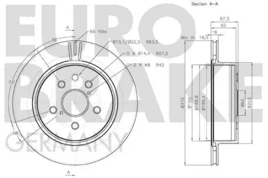 Bremsscheibe Hinterachse EUROBRAKE 58152045106 Bild Bremsscheibe Hinterachse EUROBRAKE 58152045106