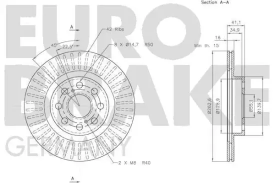 Bremsscheibe Hinterachse EUROBRAKE 58152045110 Bild Bremsscheibe Hinterachse EUROBRAKE 58152045110