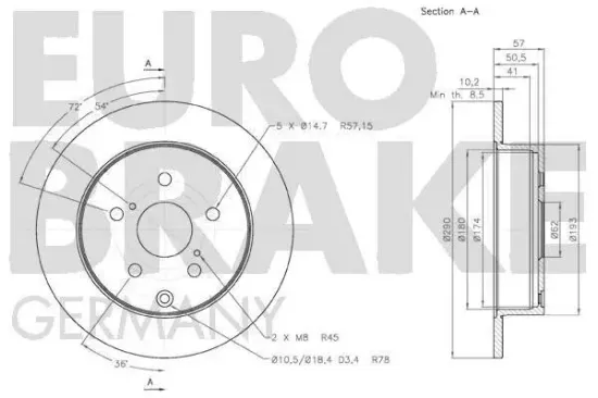 Bremsscheibe Hinterachse EUROBRAKE 58152045112 Bild Bremsscheibe Hinterachse EUROBRAKE 58152045112