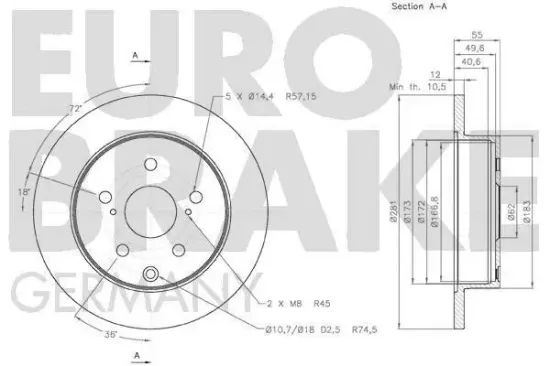 Bremsscheibe Hinterachse EUROBRAKE 58152045114 Bild Bremsscheibe Hinterachse EUROBRAKE 58152045114