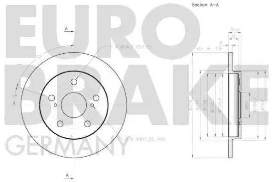 Bremsscheibe Hinterachse EUROBRAKE 58152045124 Bild Bremsscheibe Hinterachse EUROBRAKE 58152045124