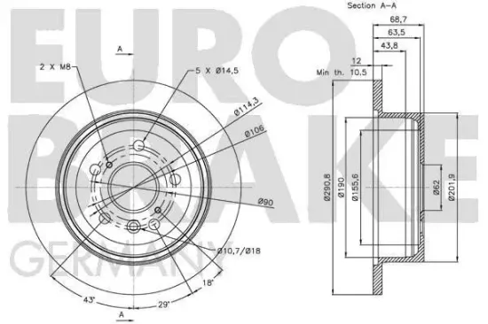 Bremsscheibe Hinterachse EUROBRAKE 5815204576 Bild Bremsscheibe Hinterachse EUROBRAKE 5815204576