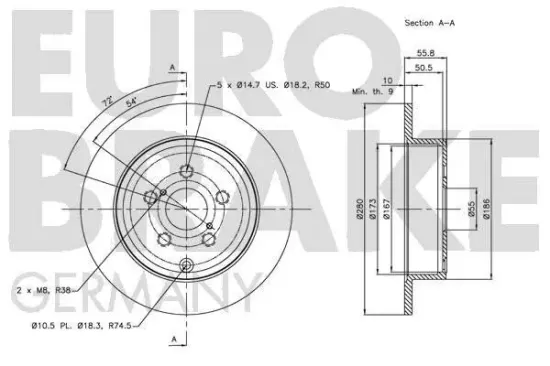 Bremsscheibe Hinterachse EUROBRAKE 5815204589 Bild Bremsscheibe Hinterachse EUROBRAKE 5815204589