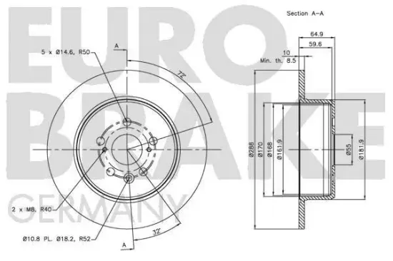 Bremsscheibe Hinterachse EUROBRAKE 5815204594 Bild Bremsscheibe Hinterachse EUROBRAKE 5815204594