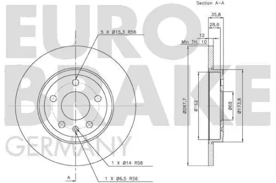 Bremsscheibe Hinterachse EUROBRAKE 58152047111 Bild Bremsscheibe Hinterachse EUROBRAKE 58152047111