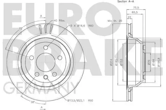 Bremsscheibe Hinterachse EUROBRAKE 58152047114 Bild Bremsscheibe Hinterachse EUROBRAKE 58152047114