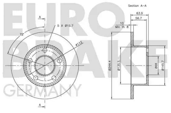 Bremsscheibe Hinterachse EUROBRAKE 5815204744 Bild Bremsscheibe Hinterachse EUROBRAKE 5815204744