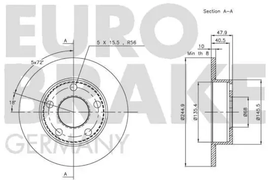 Bremsscheibe Hinterachse EUROBRAKE 5815204763 Bild Bremsscheibe Hinterachse EUROBRAKE 5815204763
