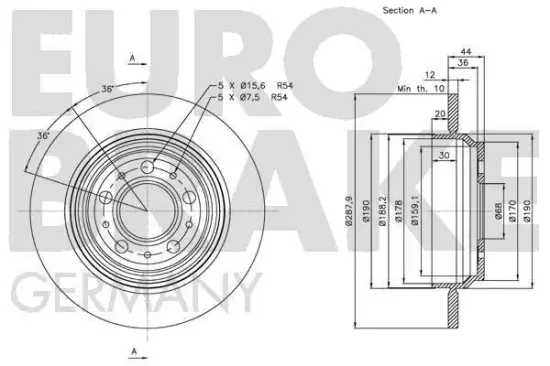 Bremsscheibe Hinterachse EUROBRAKE 5815204854 Bild Bremsscheibe Hinterachse EUROBRAKE 5815204854