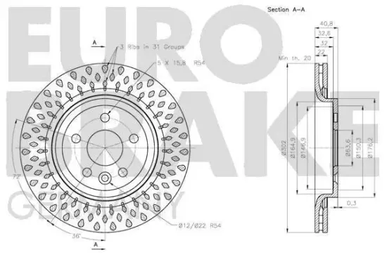 Bremsscheibe Hinterachse EUROBRAKE 5815204858 Bild Bremsscheibe Hinterachse EUROBRAKE 5815204858