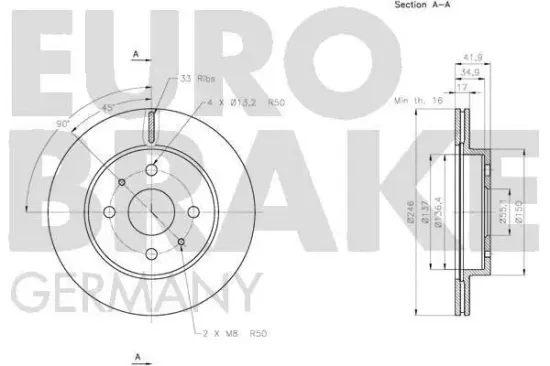 Bremsscheibe Vorderachse EUROBRAKE 5815205114 Bild Bremsscheibe Vorderachse EUROBRAKE 5815205114