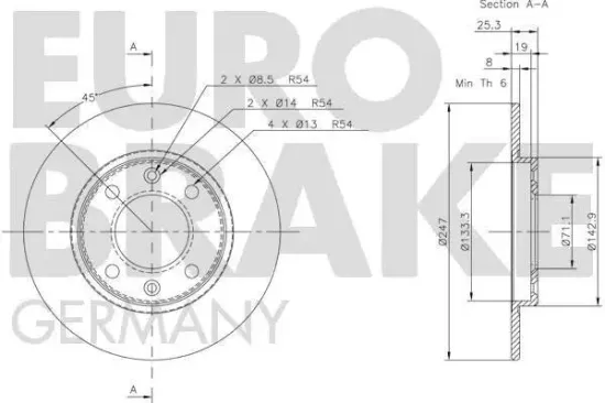 Bremsscheibe Hinterachse EUROBRAKE 5815209947 Bild Bremsscheibe Hinterachse EUROBRAKE 5815209947