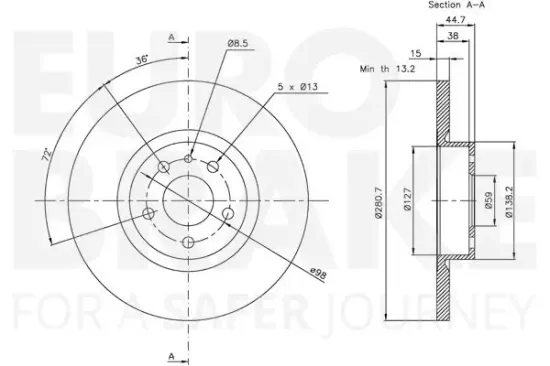 Bremsscheibe Hinterachse EUROBRAKE 5815311561 Bild Bremsscheibe Hinterachse EUROBRAKE 5815311561
