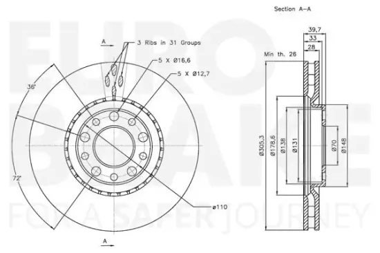 Bremsscheibe EUROBRAKE 5815311563 Bild Bremsscheibe EUROBRAKE 5815311563