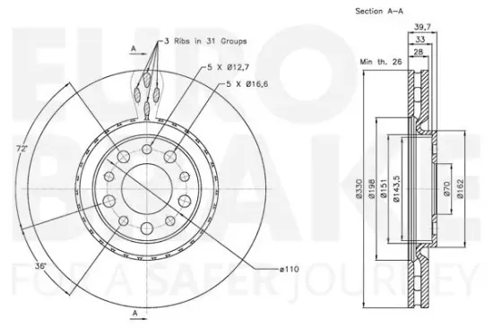 Bremsscheibe Vorderachse EUROBRAKE 5815311564 Bild Bremsscheibe Vorderachse EUROBRAKE 5815311564