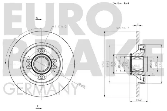 Bremsscheibe Hinterachse EUROBRAKE 5815311952 Bild Bremsscheibe Hinterachse EUROBRAKE 5815311952