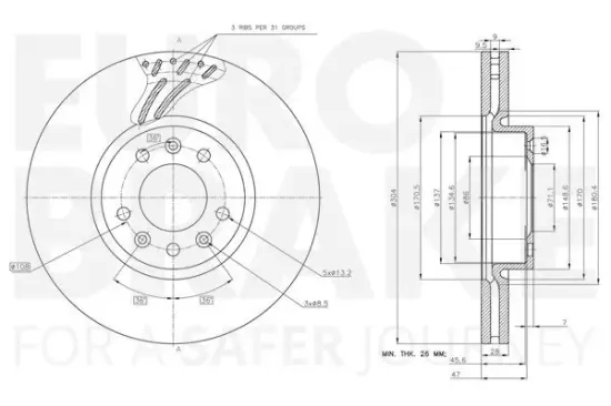 Bremsscheibe Vorderachse EUROBRAKE 5815311961 Bild Bremsscheibe Vorderachse EUROBRAKE 5815311961