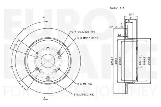 Bremsscheibe Hinterachse EUROBRAKE 5815312642 Bild Bremsscheibe Hinterachse EUROBRAKE 5815312642