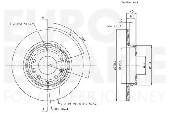 Bremsscheibe Hinterachse EUROBRAKE 5815313246 Bild Bremsscheibe Hinterachse EUROBRAKE 5815313246
