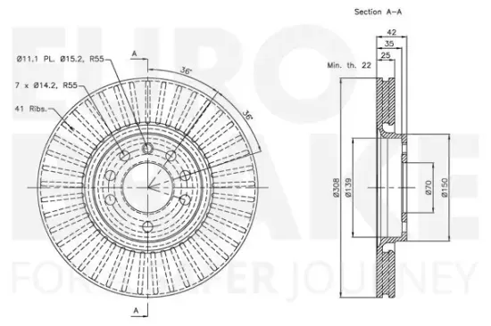 Bremsscheibe Vorderachse EUROBRAKE 5815313654 Bild Bremsscheibe Vorderachse EUROBRAKE 5815313654