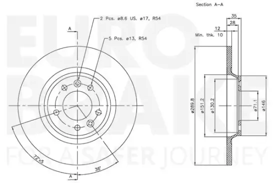 Bremsscheibe Hinterachse EUROBRAKE 5815313729 Bild Bremsscheibe Hinterachse EUROBRAKE 5815313729