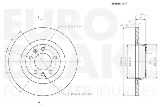 Bremsscheibe Hinterachse EUROBRAKE 5815313736 Bild Bremsscheibe Hinterachse EUROBRAKE 5815313736