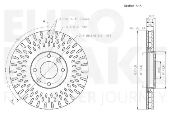 Bremsscheibe Vorderachse EUROBRAKE 5815313737 Bild Bremsscheibe Vorderachse EUROBRAKE 5815313737